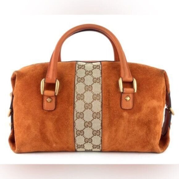 Vintage Gucci Boston monogram Orange Suede and Leather & canvas GG Rockstud bag - Picture 9 of 16